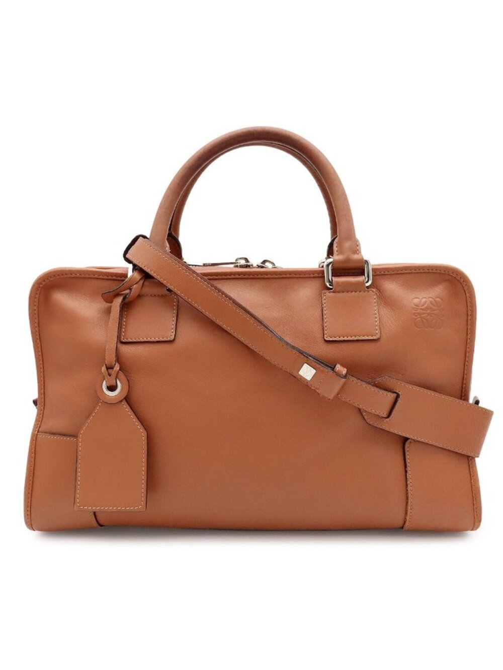 Loewe Amazona 36 Anagram Mini Boston Bag 2-Way Leather Tan Brown Silver